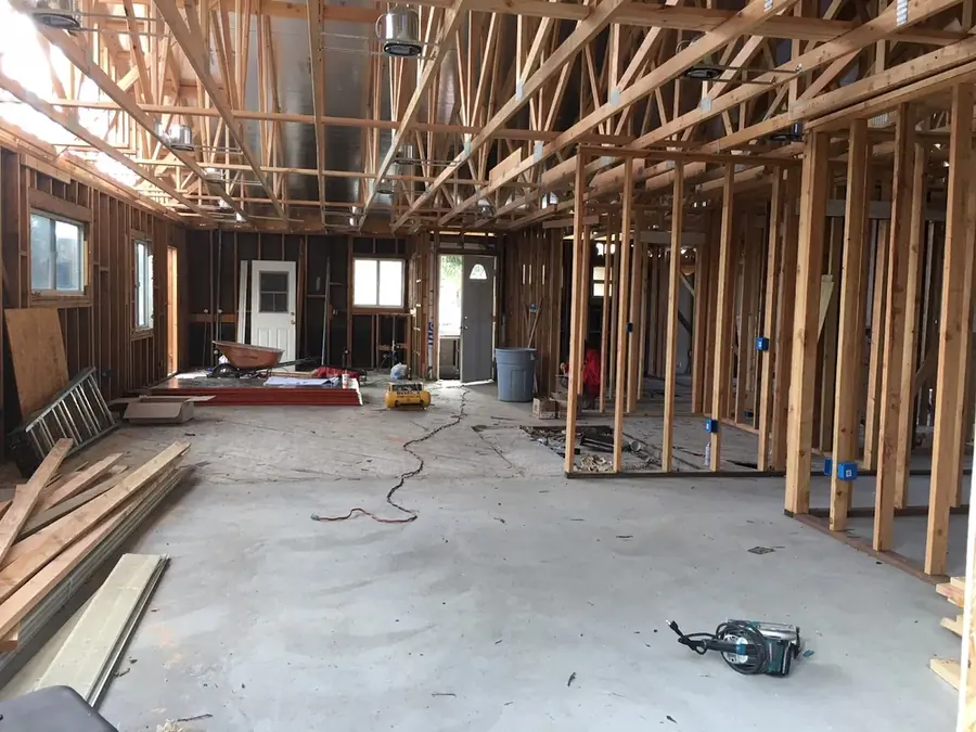 A room opened to the framing to dry in a San Marino, CA home