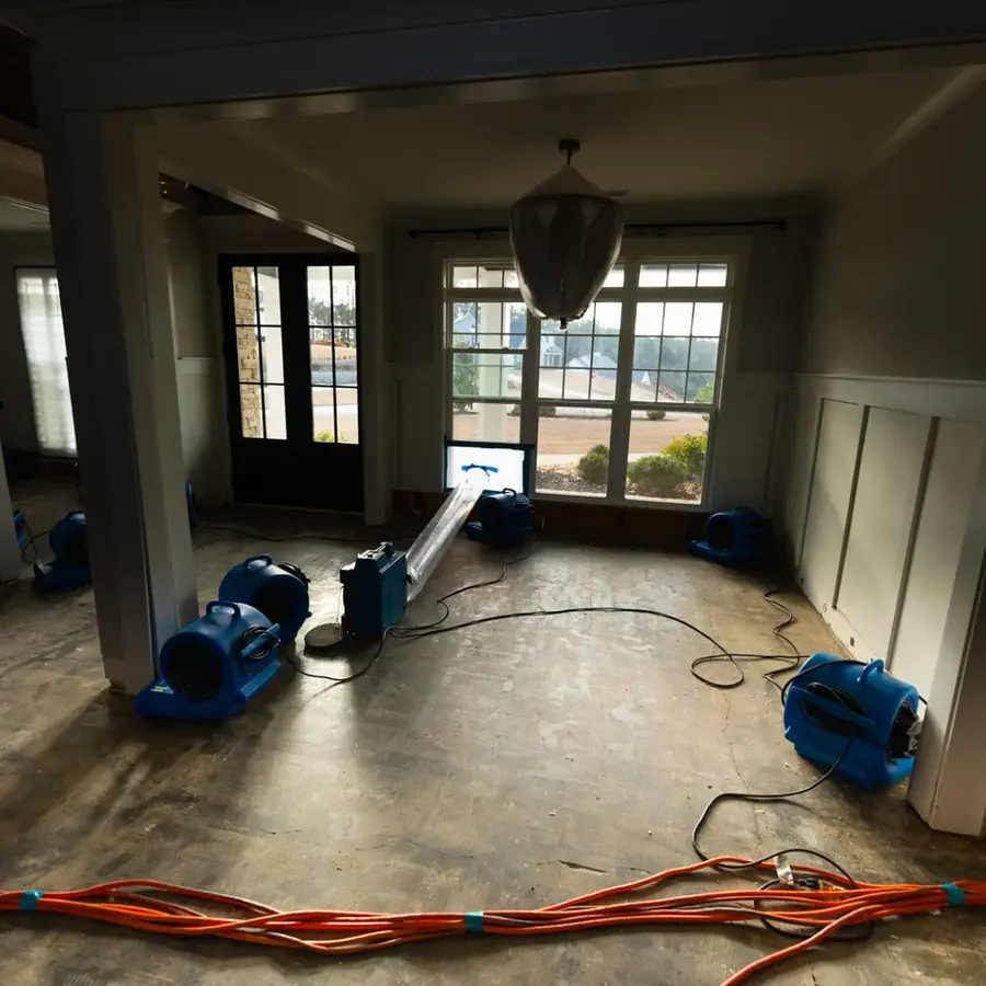 Air movers finishing a structural dry-out in a San Marino, CA home